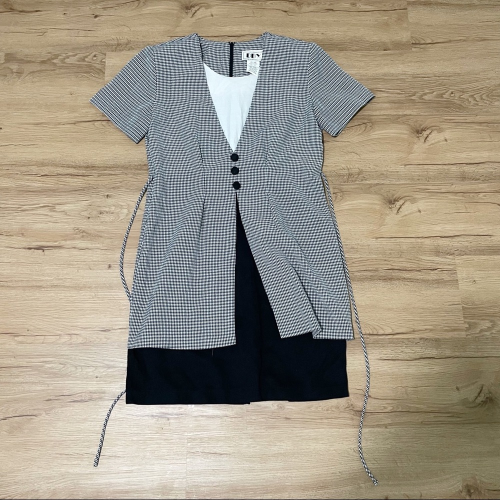 Vintage Black White Plaid 80’s Dress